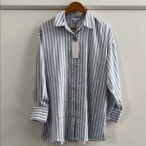 NWT Striped Satin Like Button Down Shirt